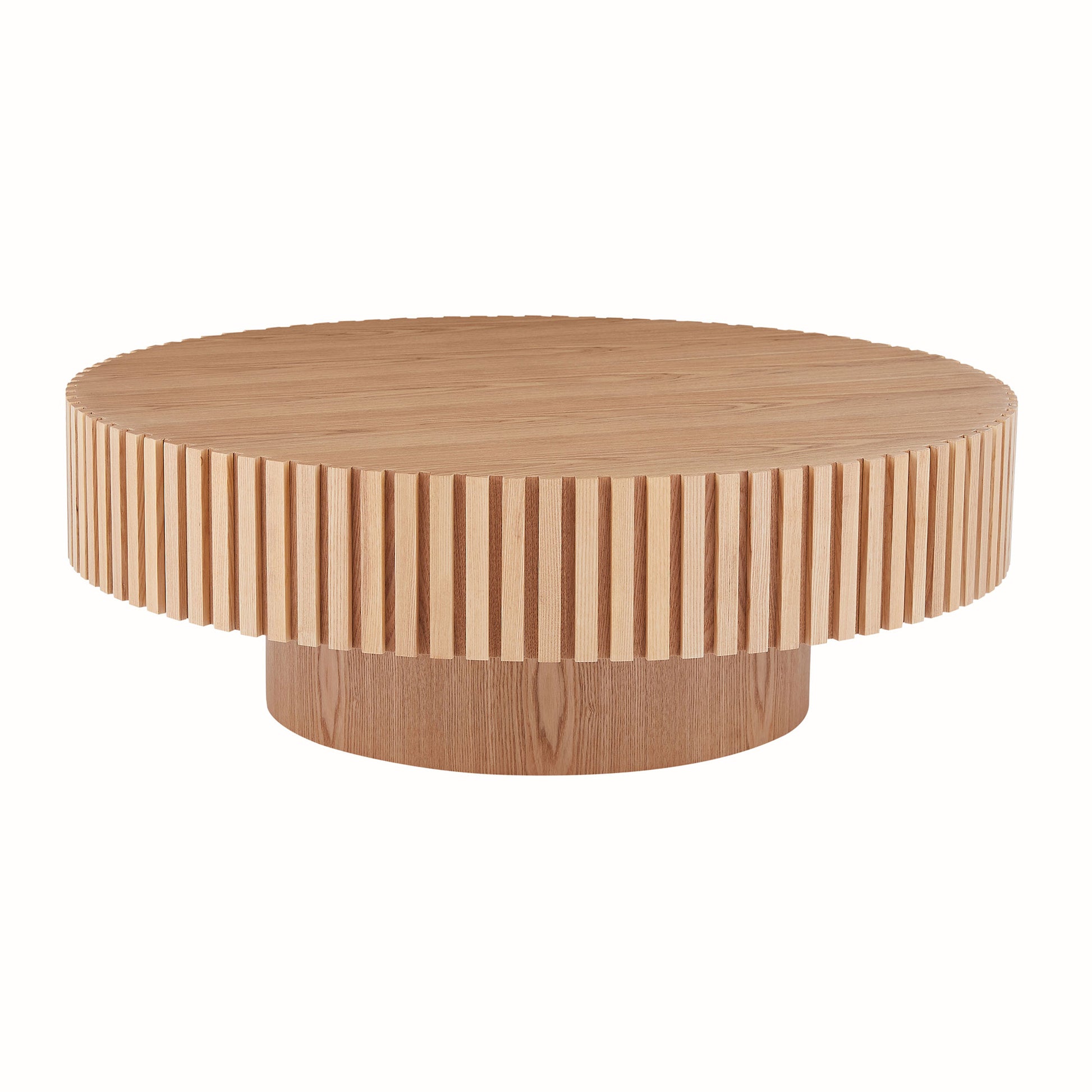 35.43'' Round Wood Coffee Table for Living Room, Modern Handcraft Drum Coffee Table, Circle Wooden Coffee Table for Small Space Apartment ASH.(Same Sku:W876P254011) image 1