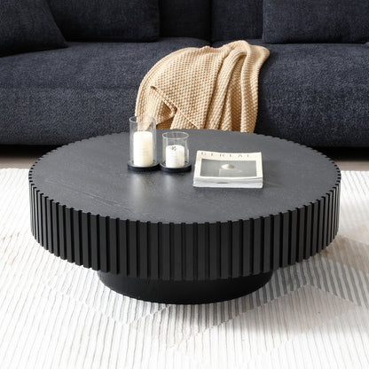 31.49'' Nesting Round Wood Coffee table for Apartment, Modern Living Room Coffee Table with Sturdy Pedestal,BLACK (Same Sku:W876P243950) image 2