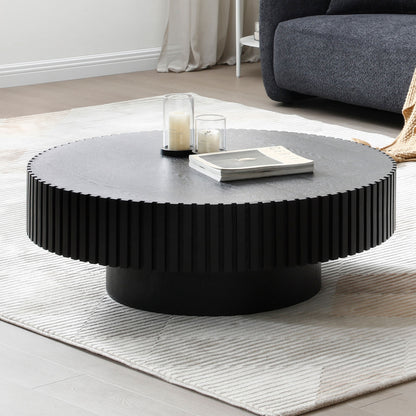 31.49'' Nesting Round Wood Coffee table for Apartment, Modern Living Room Coffee Table with Sturdy Pedestal,BLACK (Same Sku:W876P243950) image 3