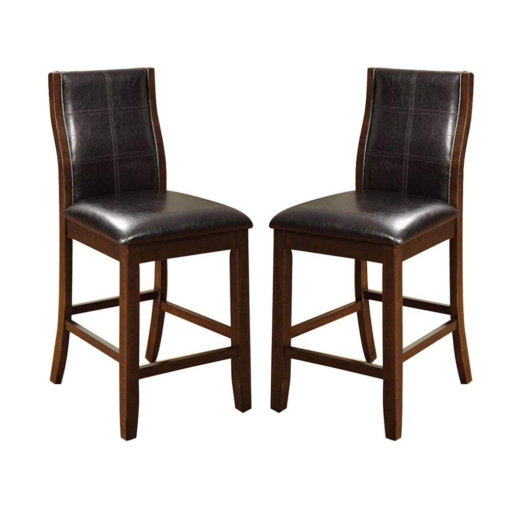 Transitional Dining Room Counter Height Chairs Set of 2pc High Chairs only Brown Cherry Unique Curved Back Espresso Leatherette Padded Seat image 4