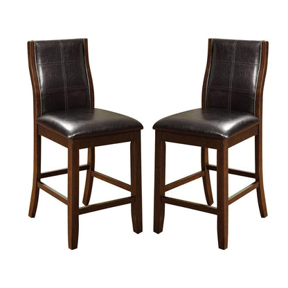 Transitional Dining Room Counter Height Chairs Set of 2pc High Chairs only Brown Cherry Unique Curved Back Espresso Leatherette Padded Seat image 4