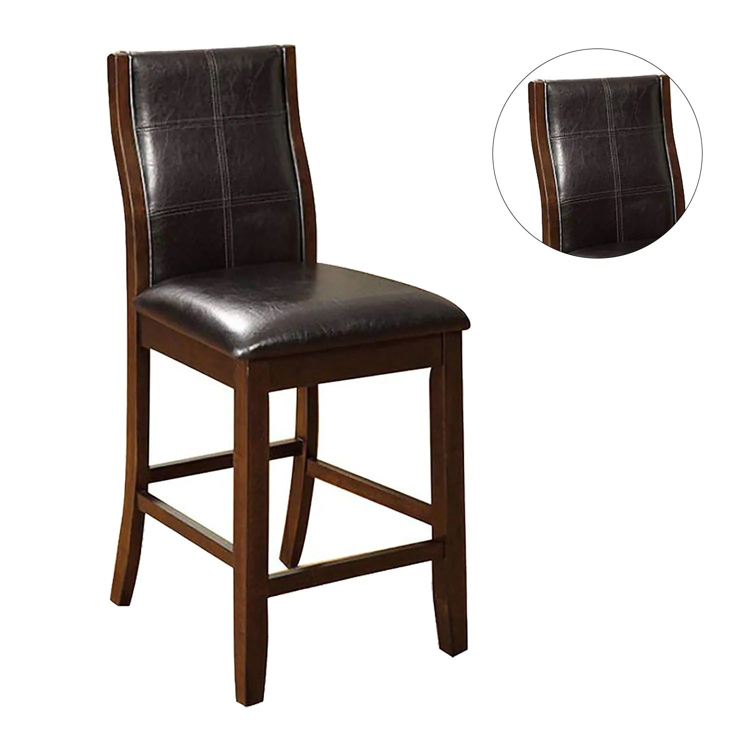 Transitional Dining Room Counter Height Chairs Set of 2pc High Chairs only Brown Cherry Unique Curved Back Espresso Leatherette Padded Seat image 6