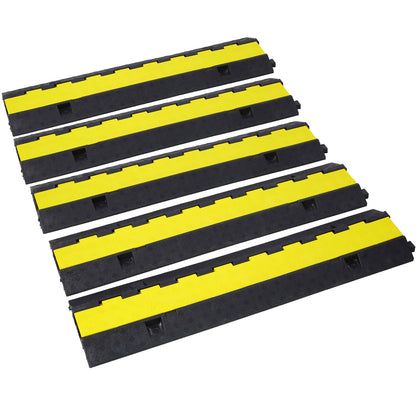 Cable Protector Ramp, 2 Channels Speed Bump Hump, Rubber Modular Speed Bump Rated 5500 LBS Load Capacity, Protective Wire Cord Ramp Driveway Rubber Traffic Speed Bumps Cable Protector,5 Packs image 1