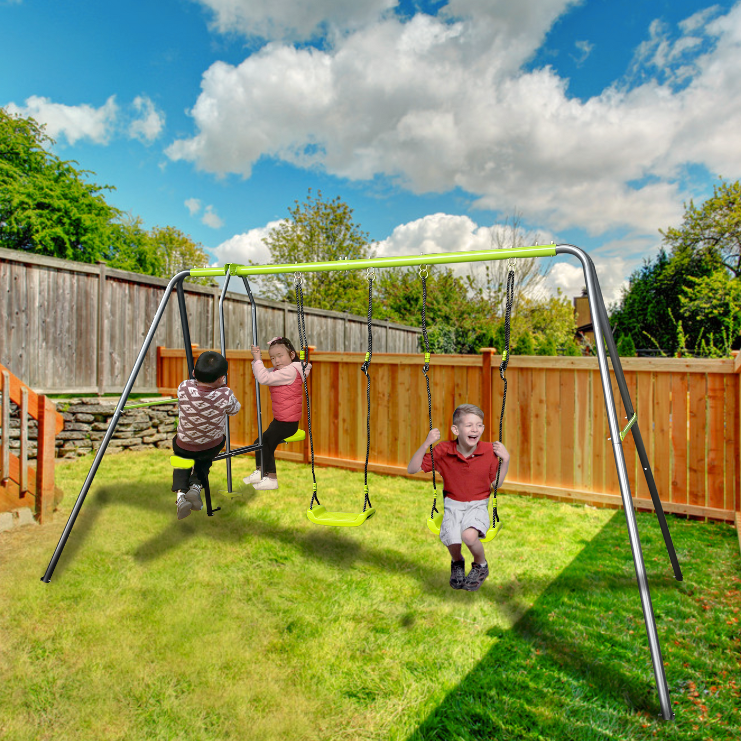 XNS081 lime green interesting swingset with plastic safe swing set 440lbs for outdoor playground for age 3+ with face to face without tee image 6