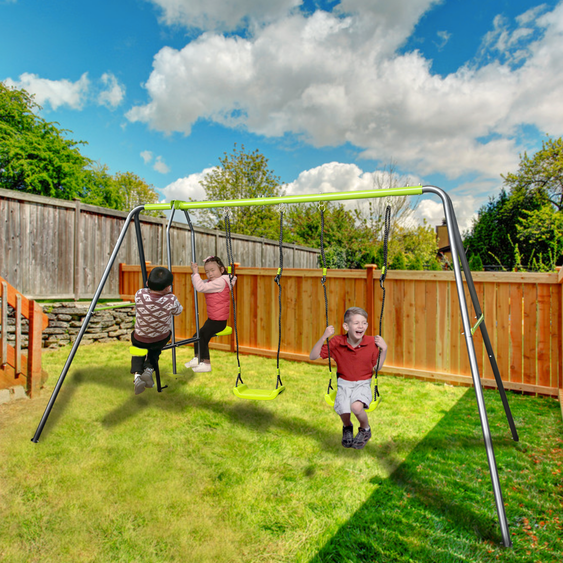 XNS081 lime green interesting swingset with plastic safe swing set 440lbs for outdoor playground for age 3+ with face to face without tee image 6