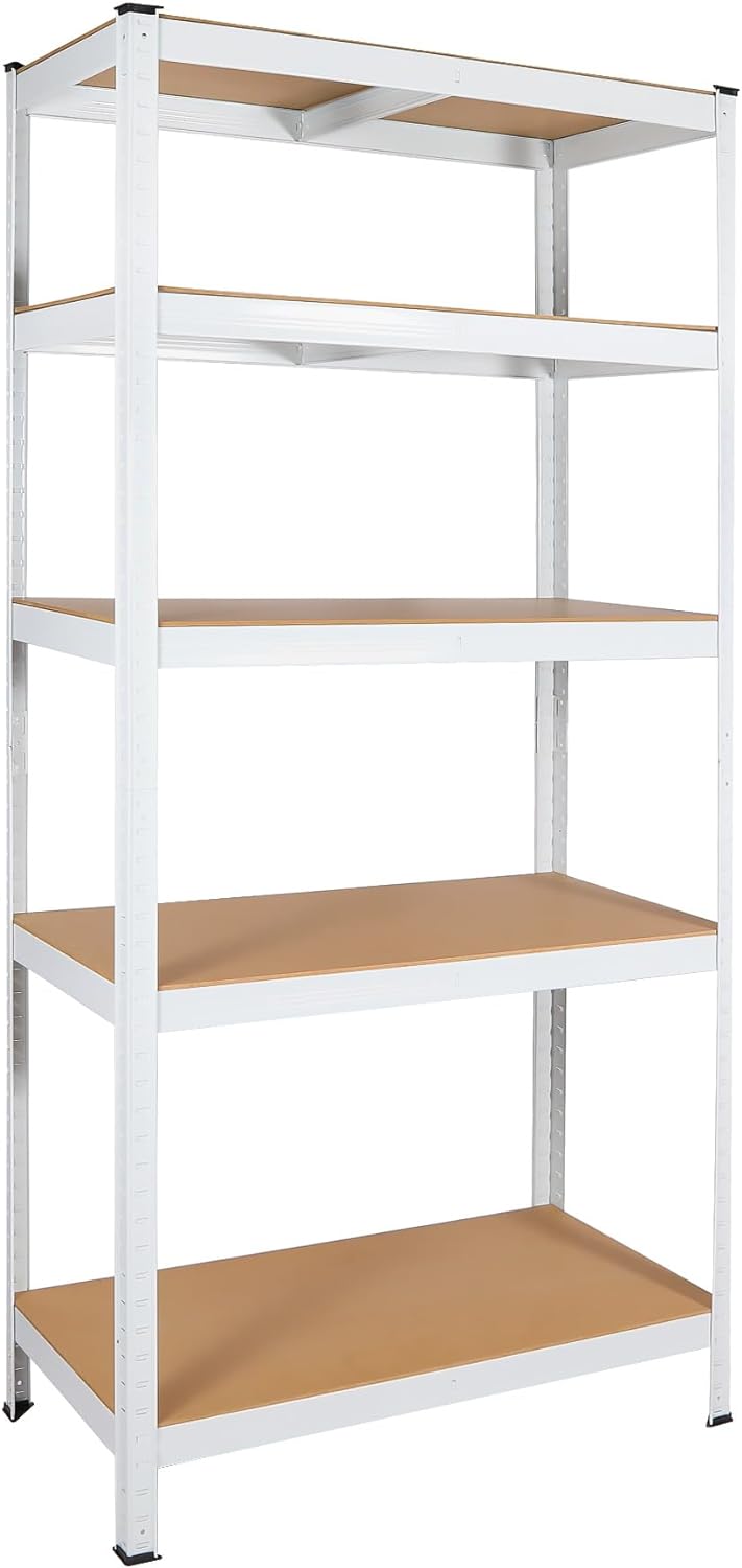 5 Tier Laminated White Metal Shelving Unit Adjustable Garage Storage Utility Rack Heavy Duty Shelves Organization Multipurpose Shelf Warehouse Basement Pantry 29" W x 12" D x 59" H 1Pack image 1