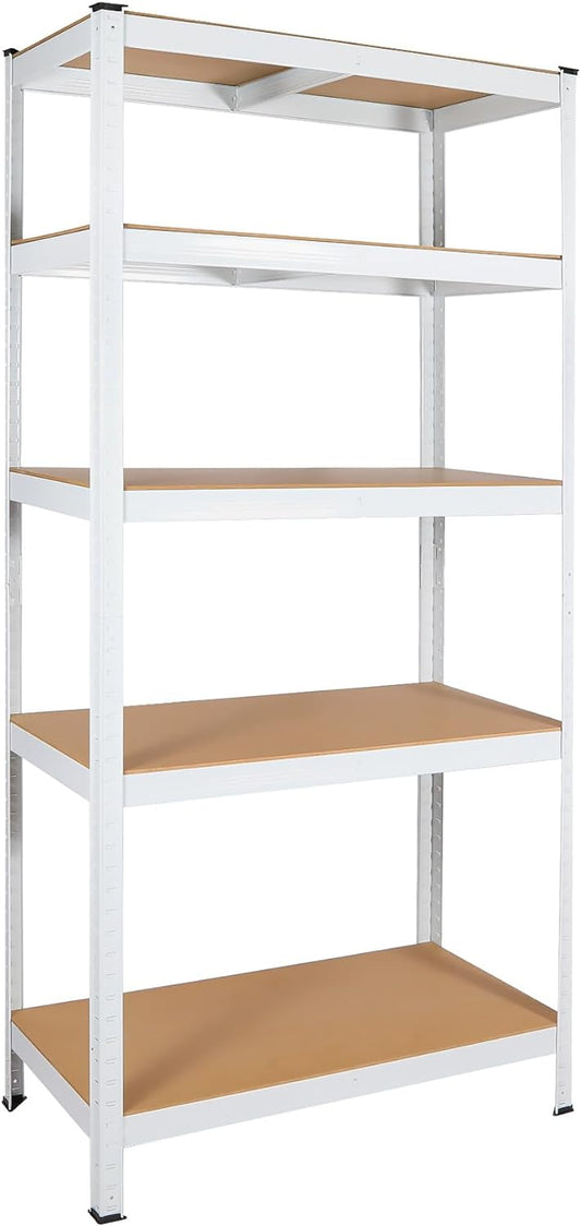 5 Tier Laminated White Metal Shelving Unit Adjustable Garage Storage Utility Rack Heavy Duty Shelves Organization Multipurpose Shelf Warehouse Basement Pantry 29" W x 12" D x 59" H 1Pack image 1