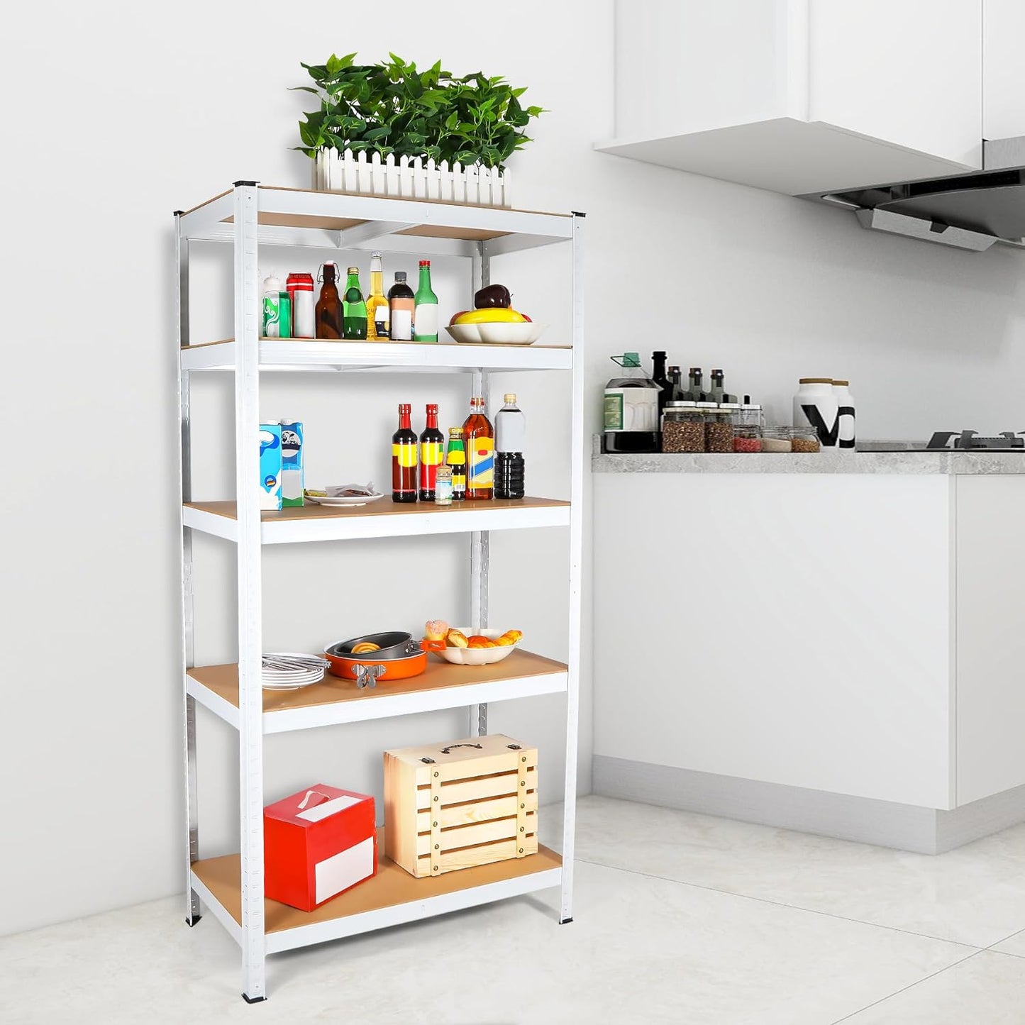 5 Tier Laminated White Metal Shelving Unit Adjustable Garage Storage Utility Rack Heavy Duty Shelves Organization Multipurpose Shelf Warehouse Basement Pantry 29" W x 12" D x 59" H 1Pack image 5