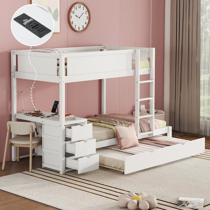 Twin-Over-Twin Bunk Bed with Twin size Trundle, Storage and Desk, White(OLD SKU:LT000363AAK) image 3