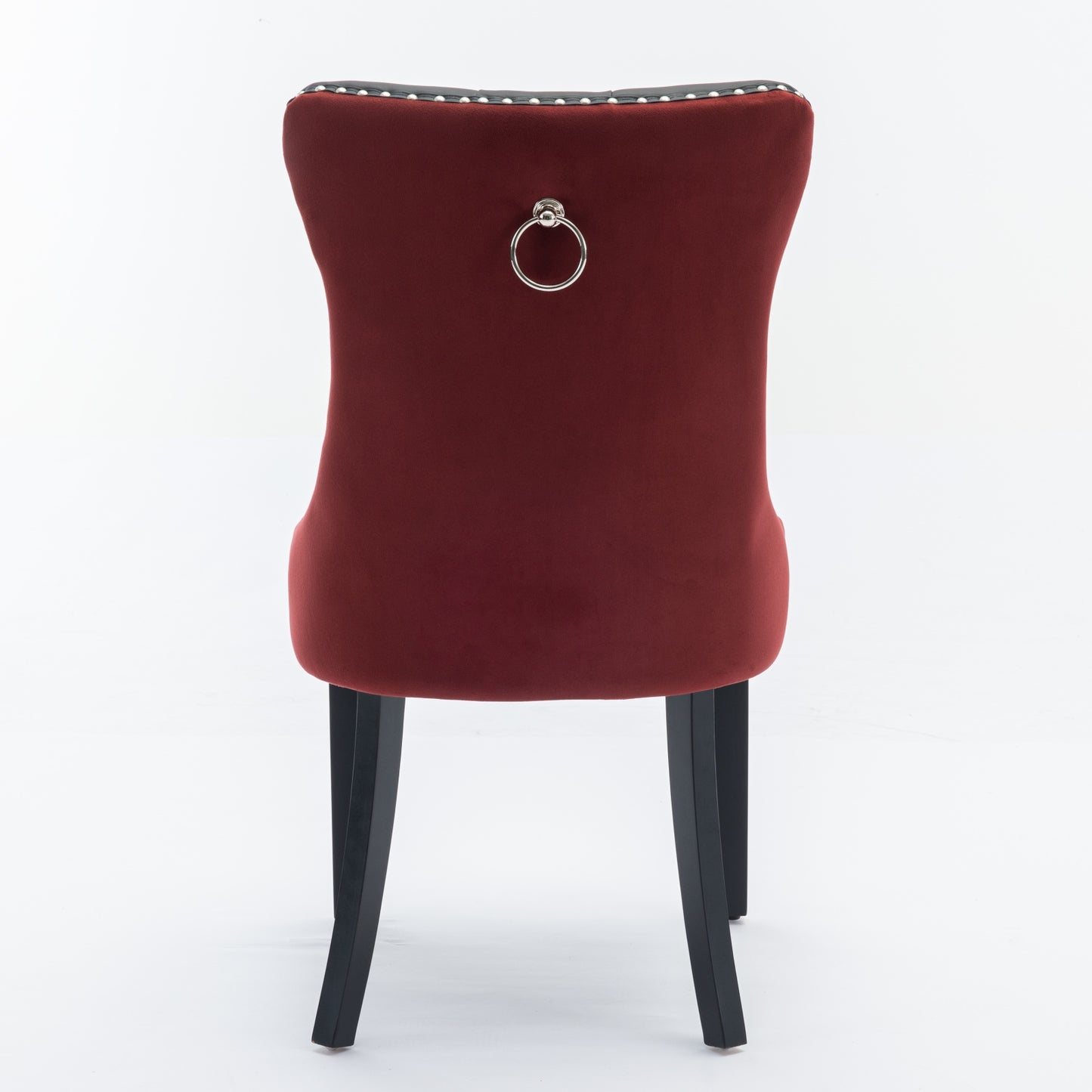 A&A Furniture, Nikki Collection Modern, High-end Tufted Solid Wood Contemporary PU and Velvet Upholstered Dining Chair with Wood Legs Nailhead Trim 2-Pcs Set, Black+WineRed, Burgundy,SW2101BW image 7