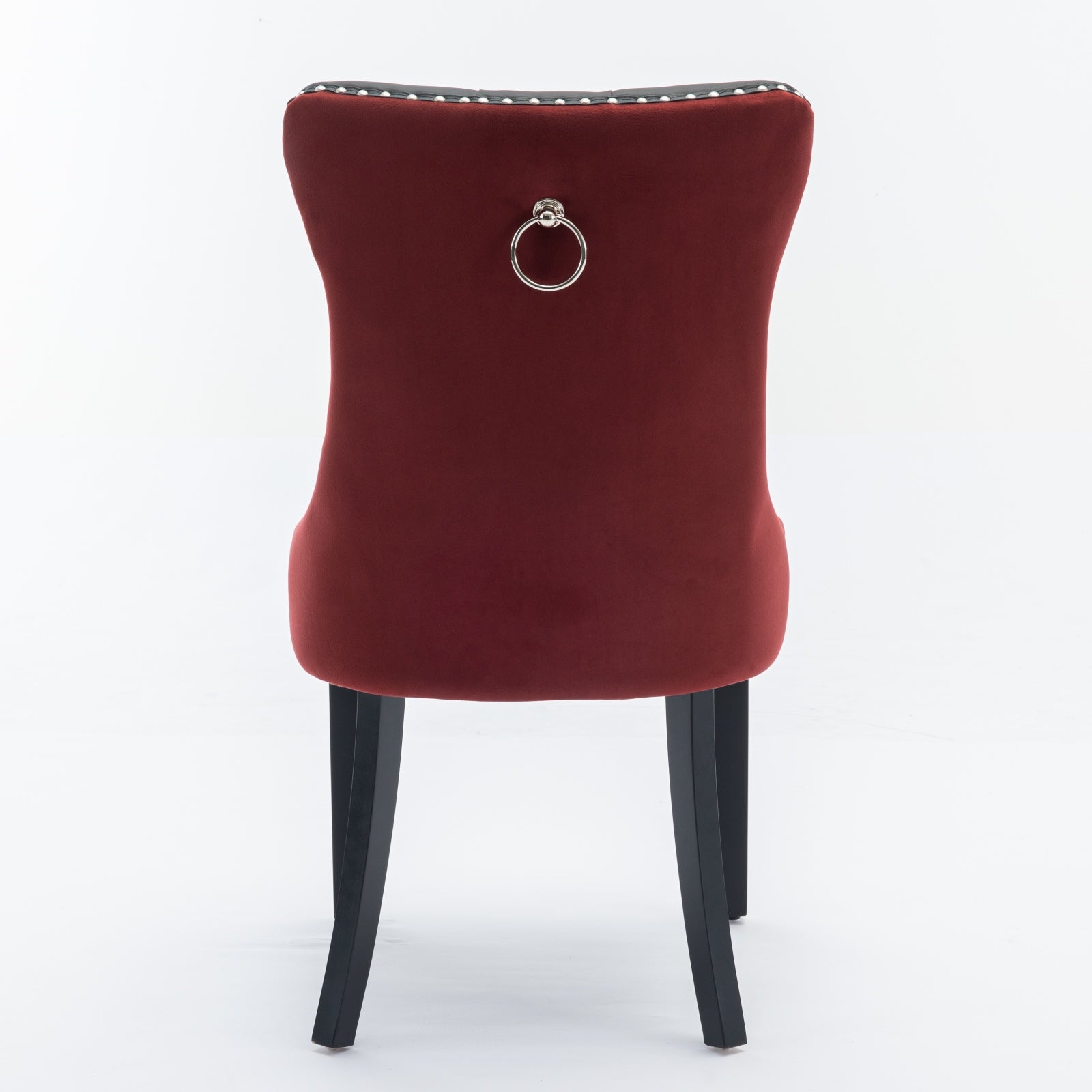 A&A Furniture, Nikki Collection Modern, High-end Tufted Solid Wood Contemporary PU and Velvet Upholstered Dining Chair with Wood Legs Nailhead Trim 2-Pcs Set, Black+WineRed, Burgundy,SW2101BW image 7