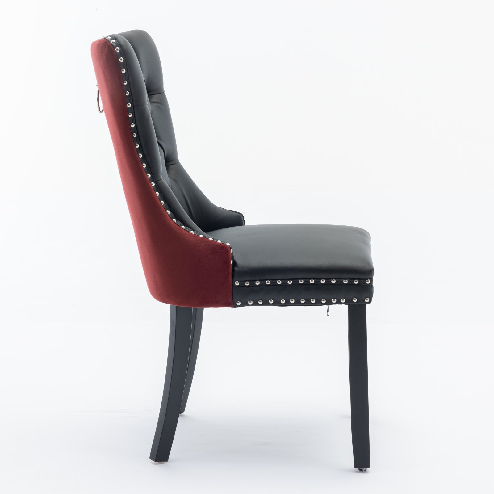 A&A Furniture, Nikki Collection Modern, High-end Tufted Solid Wood Contemporary PU and Velvet Upholstered Dining Chair with Wood Legs Nailhead Trim 2-Pcs Set, Black+WineRed, Burgundy,SW2101BW image 5