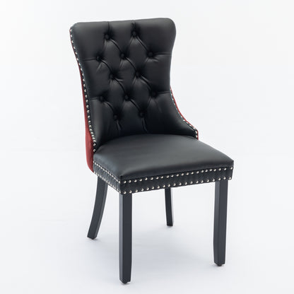 A&A Furniture, Nikki Collection Modern, High-end Tufted Solid Wood Contemporary PU and Velvet Upholstered Dining Chair with Wood Legs Nailhead Trim 2-Pcs Set, Black+WineRed, Burgundy,SW2101BW image 4