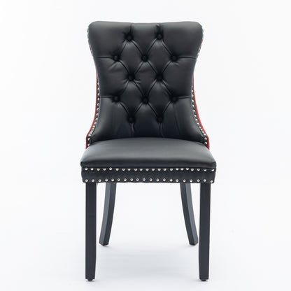 A&A Furniture, Nikki Collection Modern, High-end Tufted Solid Wood Contemporary PU and Velvet Upholstered Dining Chair with Wood Legs Nailhead Trim 2-Pcs Set, Black+WineRed, Burgundy,SW2101BW image 2