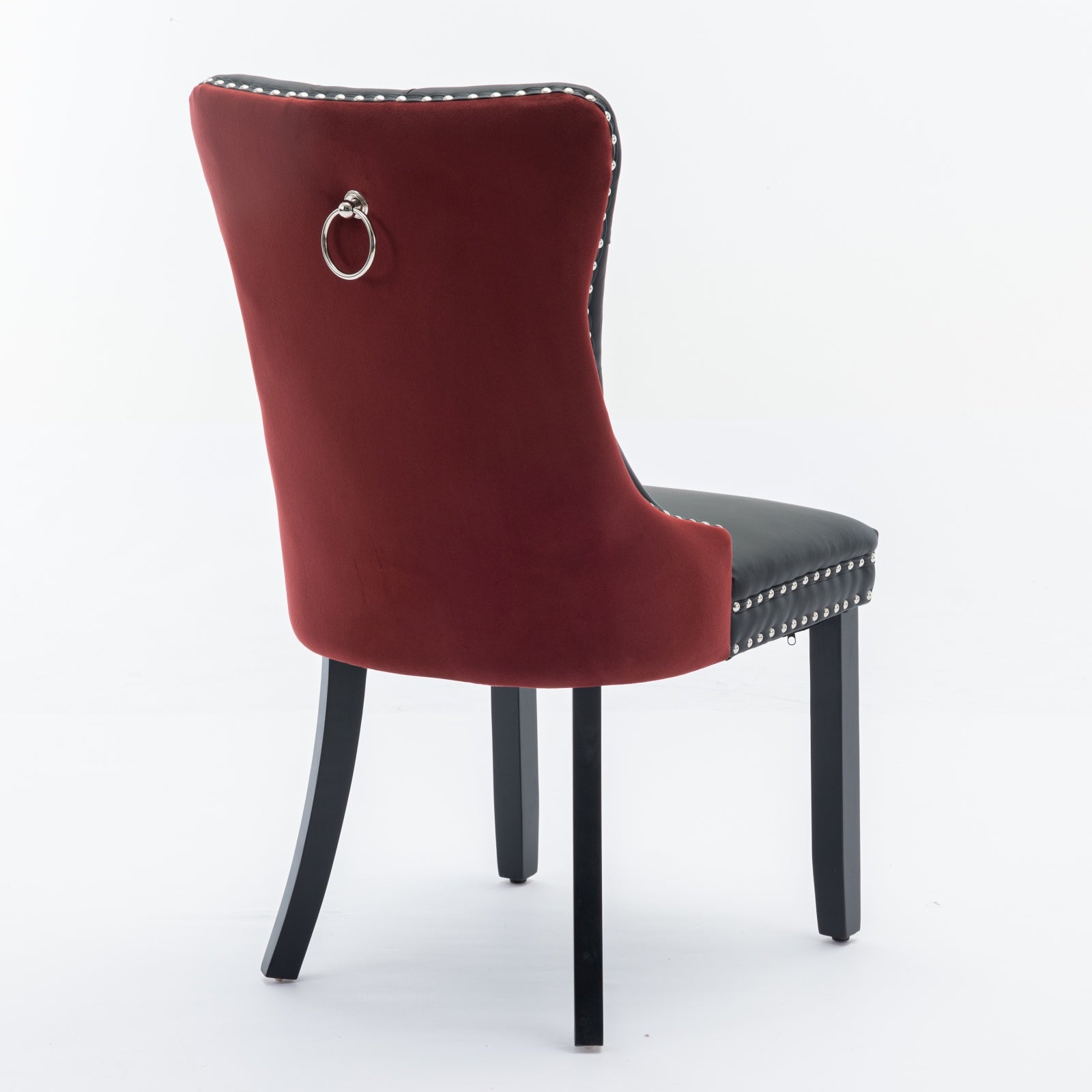 A&A Furniture, Nikki Collection Modern, High-end Tufted Solid Wood Contemporary PU and Velvet Upholstered Dining Chair with Wood Legs Nailhead Trim 2-Pcs Set, Black+WineRed, Burgundy,SW2101BW image 6