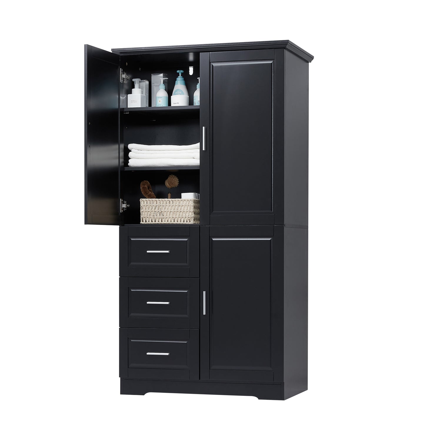 Tall and Wide Storage Cabinet with Doors for Bathroom/Office, Three Drawers, Black(Old SKU:WF299285AAB) image 7