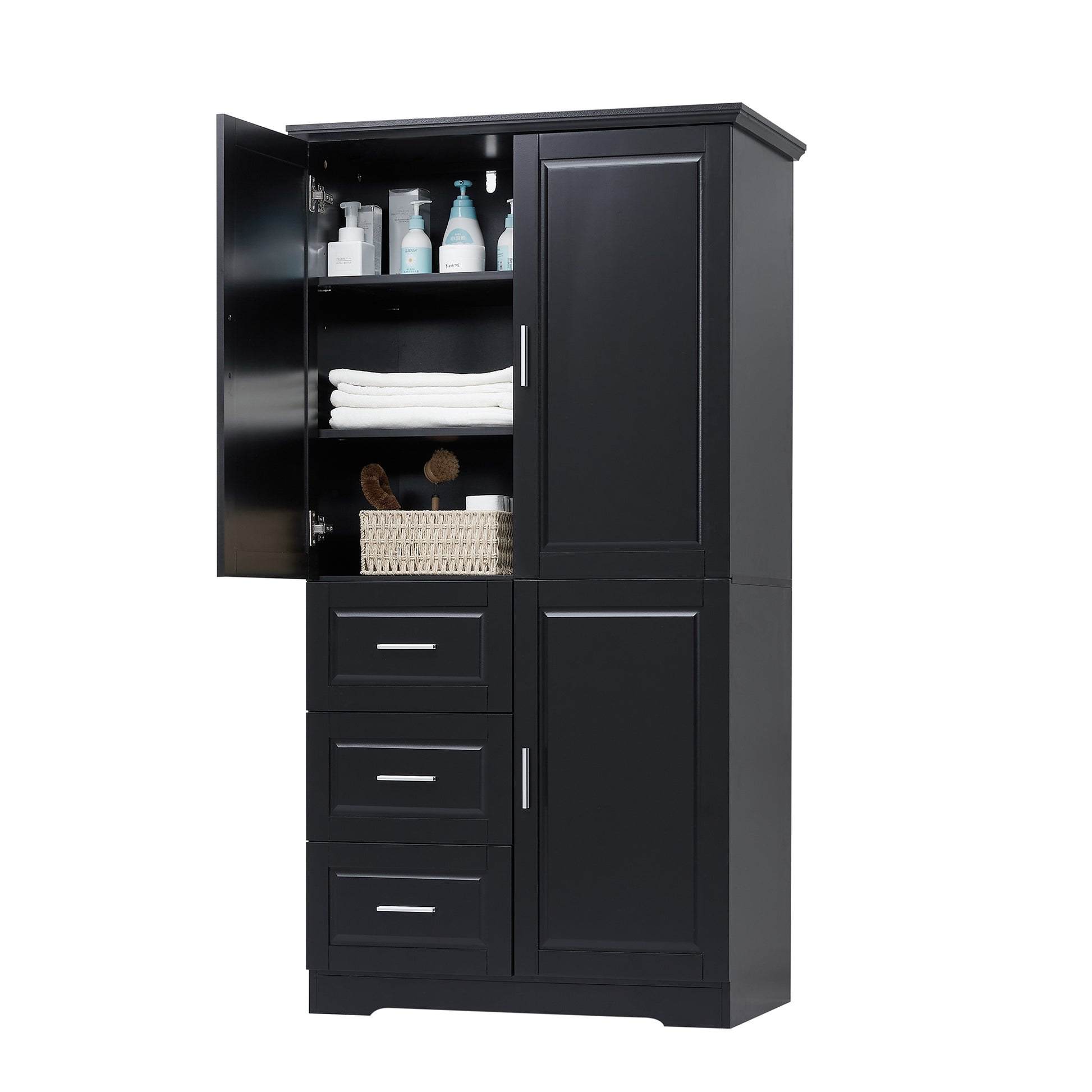 Tall and Wide Storage Cabinet with Doors for Bathroom/Office, Three Drawers, Black(Old SKU:WF299285AAB) image 7