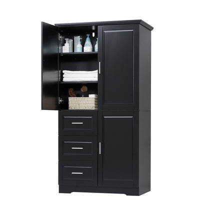 Tall and Wide Storage Cabinet with Doors for Bathroom/Office, Three Drawers, Black(Old SKU:WF299285AAB) image 7