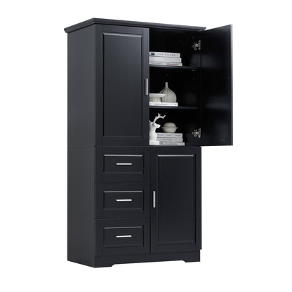 Tall and Wide Storage Cabinet with Doors for Bathroom/Office, Three Drawers, Black(Old SKU:WF299285AAB) image 8