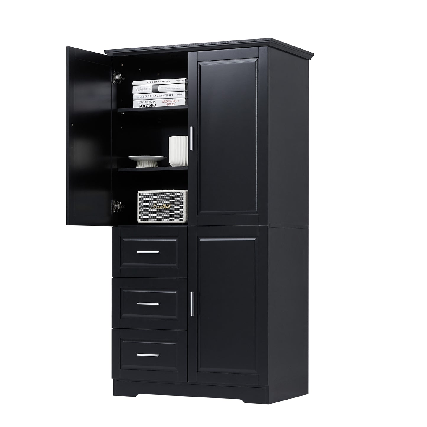 Tall and Wide Storage Cabinet with Doors for Bathroom/Office, Three Drawers, Black(Old SKU:WF299285AAB) image 9
