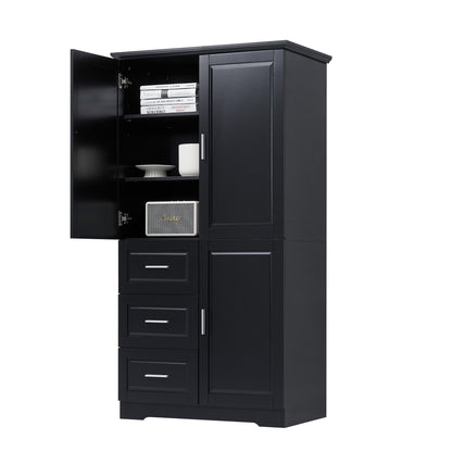 Tall and Wide Storage Cabinet with Doors for Bathroom/Office, Three Drawers, Black(Old SKU:WF299285AAB) image 9