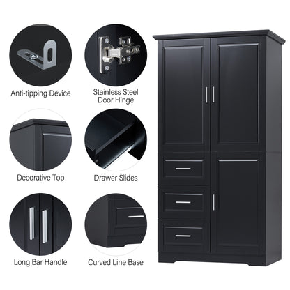 Tall and Wide Storage Cabinet with Doors for Bathroom/Office, Three Drawers, Black(Old SKU:WF299285AAB) image 10