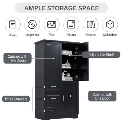 Tall and Wide Storage Cabinet with Doors for Bathroom/Office, Three Drawers, Black(Old SKU:WF299285AAB) image 12