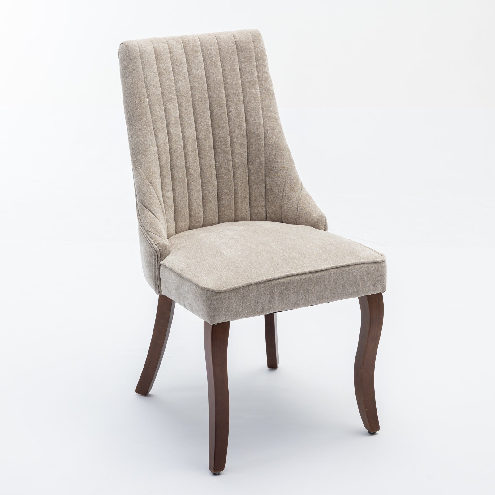 Rayon Cloth Flocking Linen Dining Chairs Channel Kitchen Dinner Chair Comfy Fabric Upholstered Accent Chair for Dining Room with Curved Solid Wood Legs,Set of 2 (Beige), SW1847BG image 4