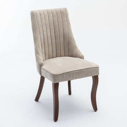 Rayon Cloth Flocking Linen Dining Chairs Channel Kitchen Dinner Chair Comfy Fabric Upholstered Accent Chair for Dining Room with Curved Solid Wood Legs,Set of 2 (Beige), SW1847BG image 4