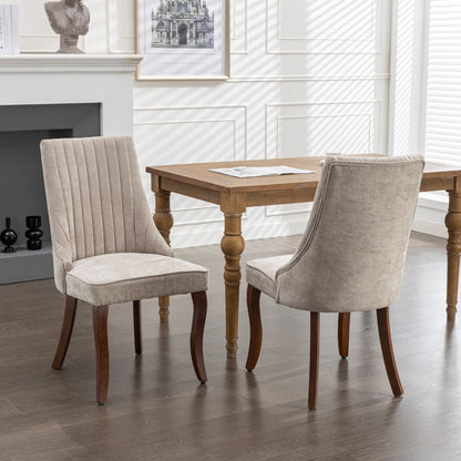 Rayon Cloth Flocking Linen Dining Chairs Channel Kitchen Dinner Chair Comfy Fabric Upholstered Accent Chair for Dining Room with Curved Solid Wood Legs,Set of 2 (Beige), SW1847BG image 12