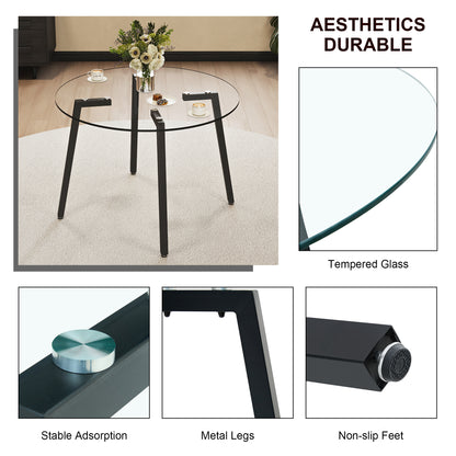 Modern simple style round transparent tempered glass table, tempered glass table top, black metal legs, suitable for kitchen, dining room and living room, 42 "*42" *29.5 "1123r image 7