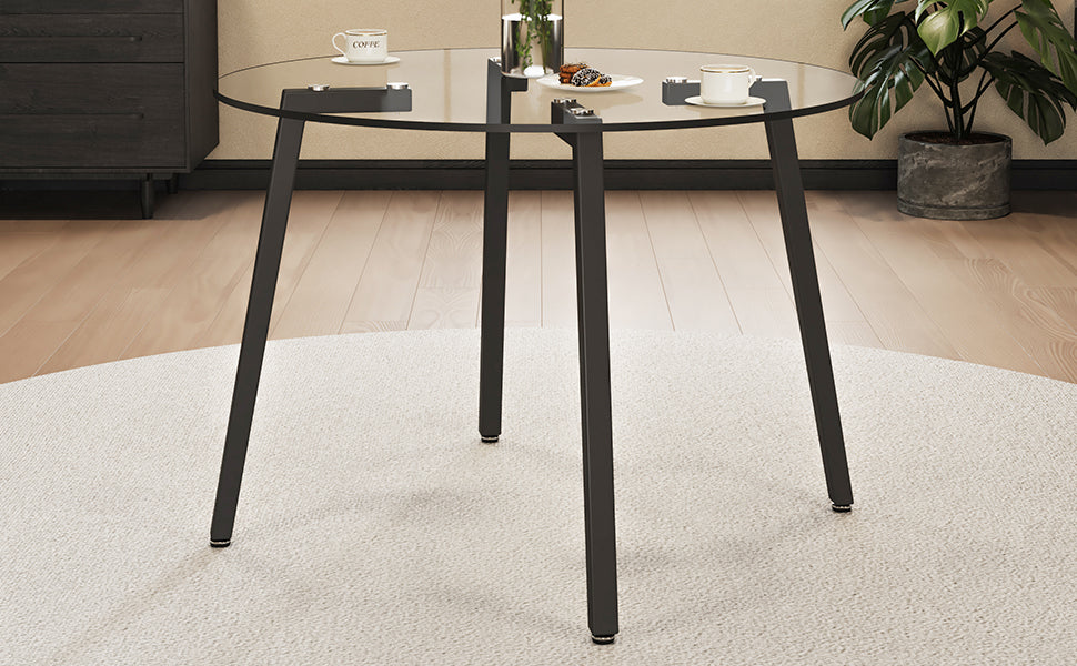 Modern simple style round transparent tempered glass table, tempered glass table top, black metal legs, suitable for kitchen, dining room and living room, 42 "*42" *29.5 "1123r image 11