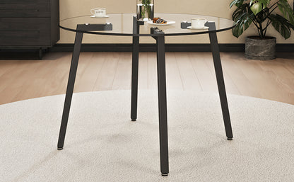 Modern simple style round transparent tempered glass table, tempered glass table top, black metal legs, suitable for kitchen, dining room and living room, 42 "*42" *29.5 "1123r image 11
