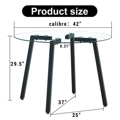 Modern simple style round transparent tempered glass table, tempered glass table top, black metal legs, suitable for kitchen, dining room and living room, 42 "*42" *29.5 "1123r image 4