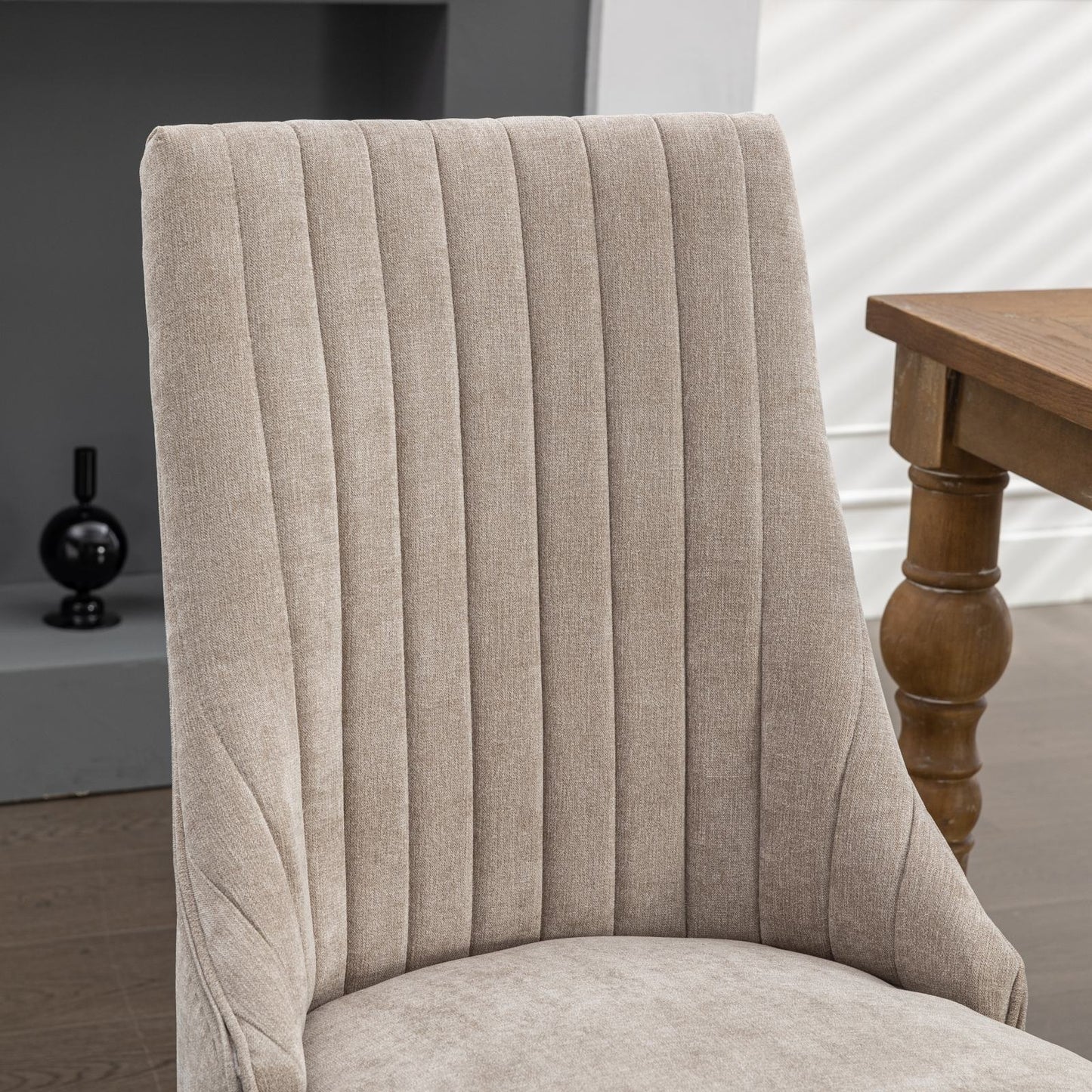 Rayon Cloth Flocking Linen Dining Chairs Channel Kitchen Dinner Chair Comfy Fabric Upholstered Accent Chair for Dining Room with Curved Solid Wood Legs,Set of 2 (Beige), SW1847BG image 9