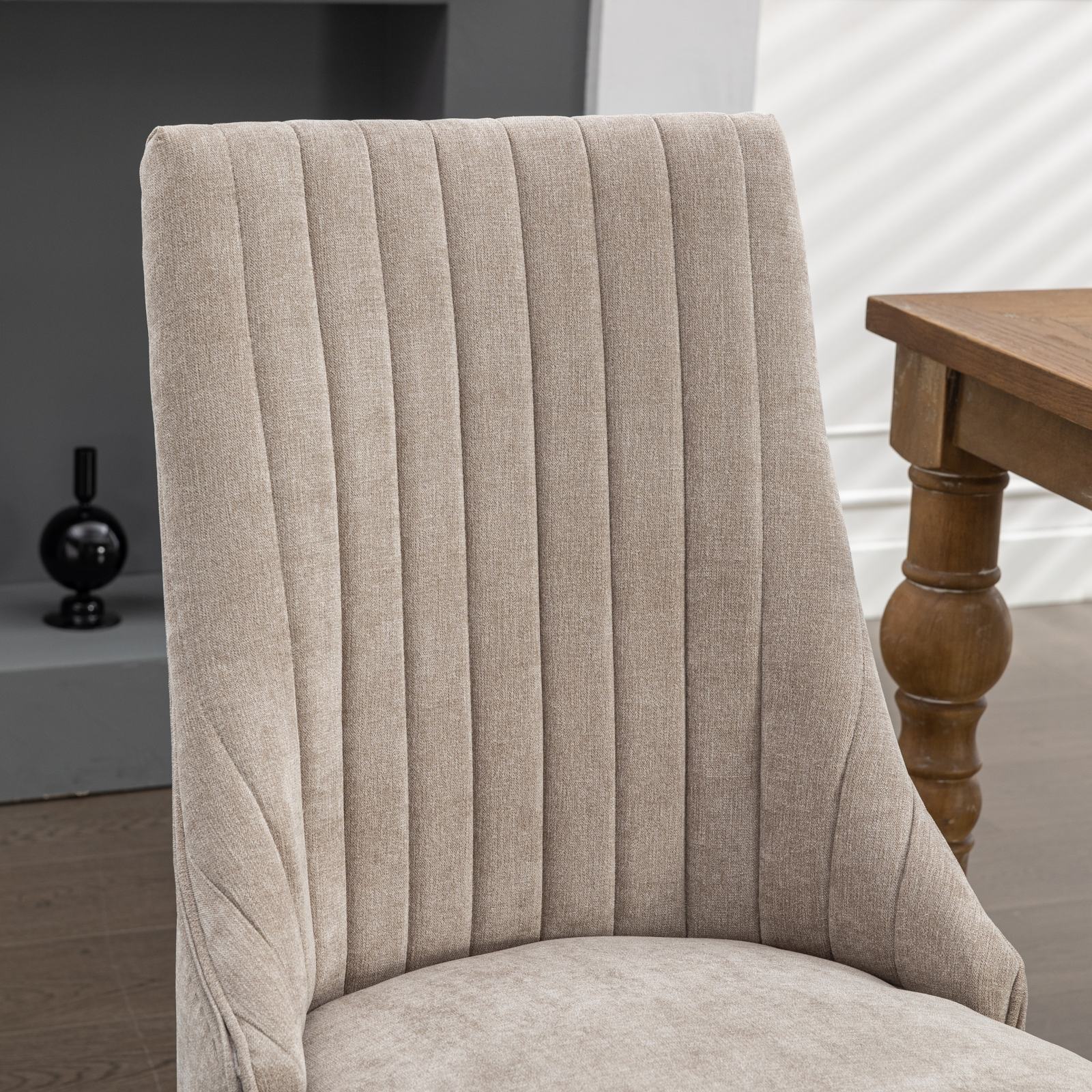 Rayon Cloth Flocking Linen Dining Chairs Channel Kitchen Dinner Chair Comfy Fabric Upholstered Accent Chair for Dining Room with Curved Solid Wood Legs,Set of 2 (Beige), SW1847BG image 9