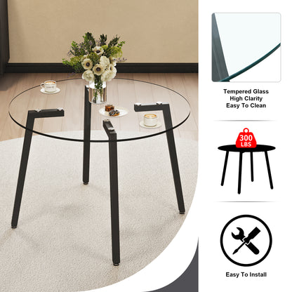 Modern simple style round transparent tempered glass table, tempered glass table top, black metal legs, suitable for kitchen, dining room and living room, 42 "*42" *29.5 "1123r image 6
