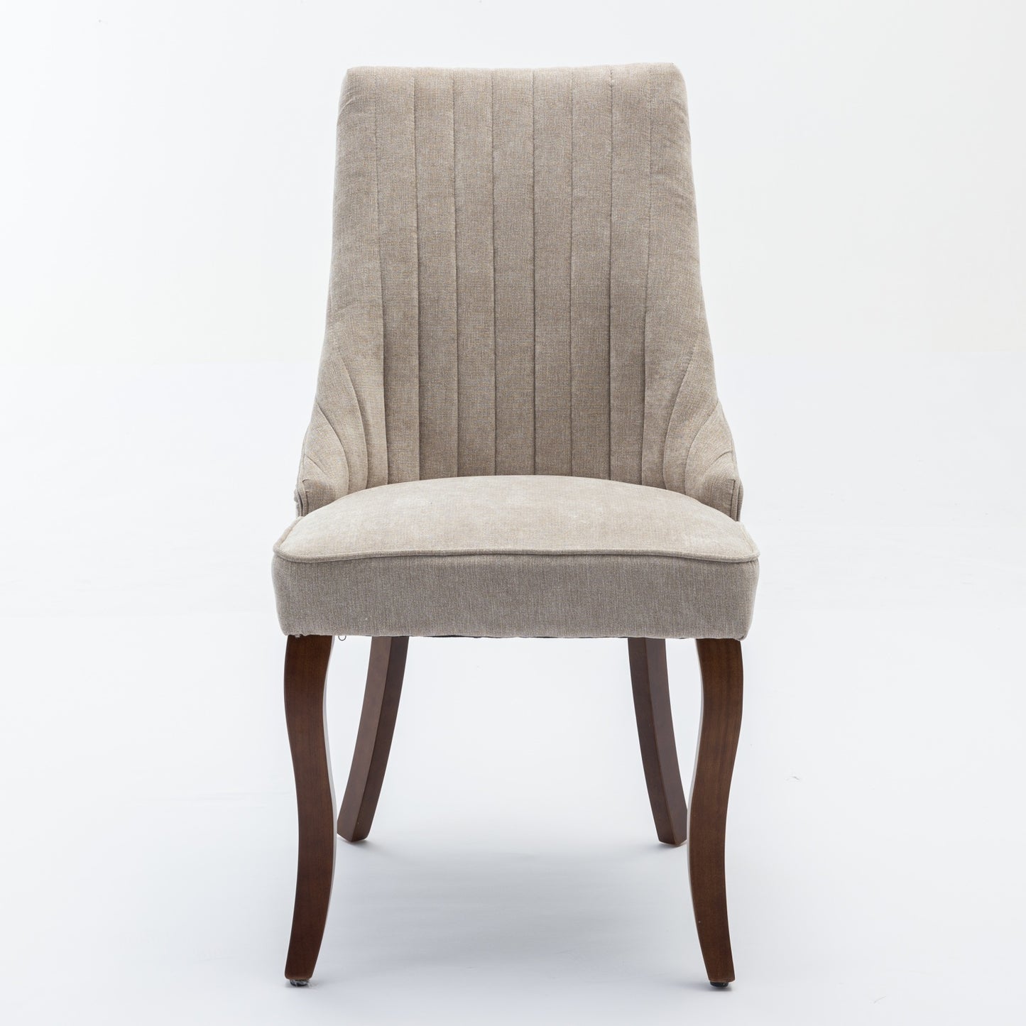 Rayon Cloth Flocking Linen Dining Chairs Channel Kitchen Dinner Chair Comfy Fabric Upholstered Accent Chair for Dining Room with Curved Solid Wood Legs,Set of 2 (Beige), SW1847BG image 2
