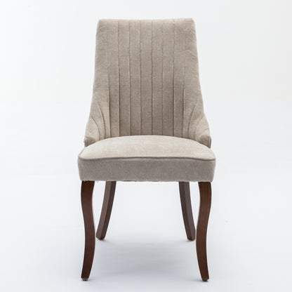 Rayon Cloth Flocking Linen Dining Chairs Channel Kitchen Dinner Chair Comfy Fabric Upholstered Accent Chair for Dining Room with Curved Solid Wood Legs,Set of 2 (Beige), SW1847BG image 2