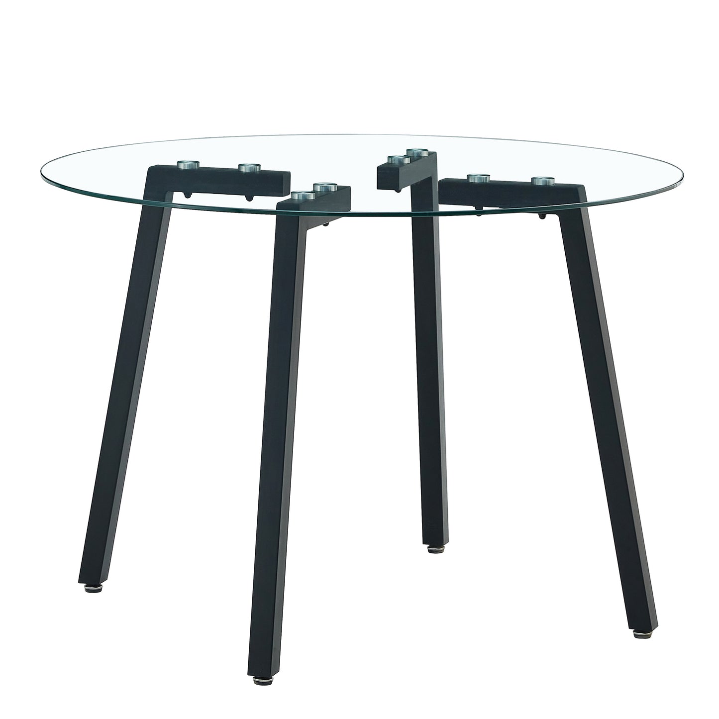 Modern simple style round transparent tempered glass table, tempered glass table top, black metal legs, suitable for kitchen, dining room and living room, 42 "*42" *29.5 "1123r image 12