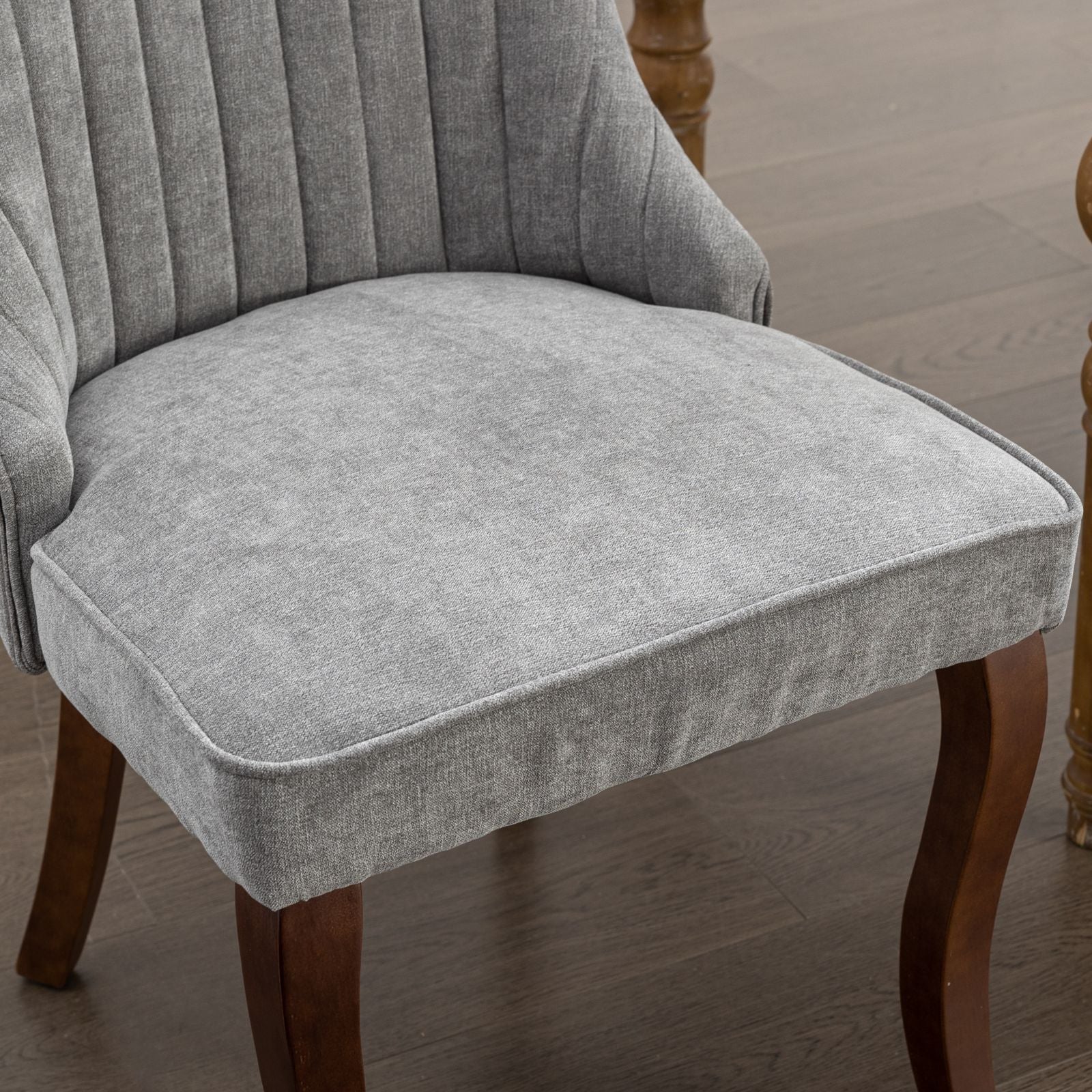 Rayon Cloth Flocking Linen Dining Chairs Channel Kitchen Dinner Chair Comfy Fabric Upholstered Accent Chair for Dining Room with Curved Solid Wood Legs,Set of 2 (Gray), SW1847GY image 10