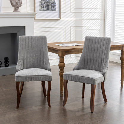 Rayon Cloth Flocking Linen Dining Chairs Channel Kitchen Dinner Chair Comfy Fabric Upholstered Accent Chair for Dining Room with Curved Solid Wood Legs,Set of 2 (Gray), SW1847GY image 1