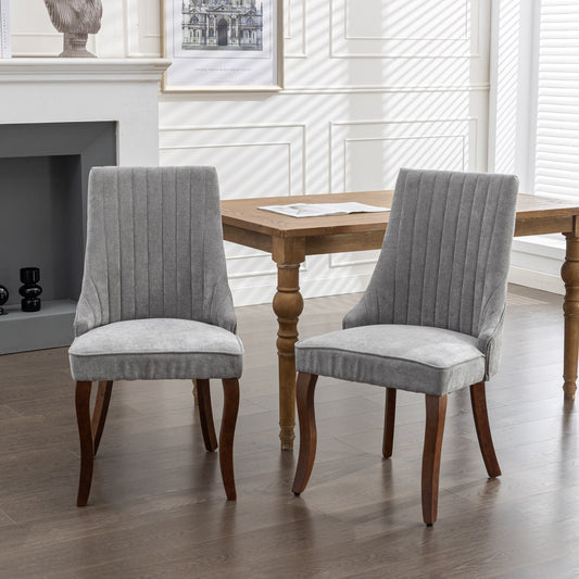 Rayon Cloth Flocking Linen Dining Chairs Channel Kitchen Dinner Chair Comfy Fabric Upholstered Accent Chair for Dining Room with Curved Solid Wood Legs,Set of 2 (Gray), SW1847GY image 1