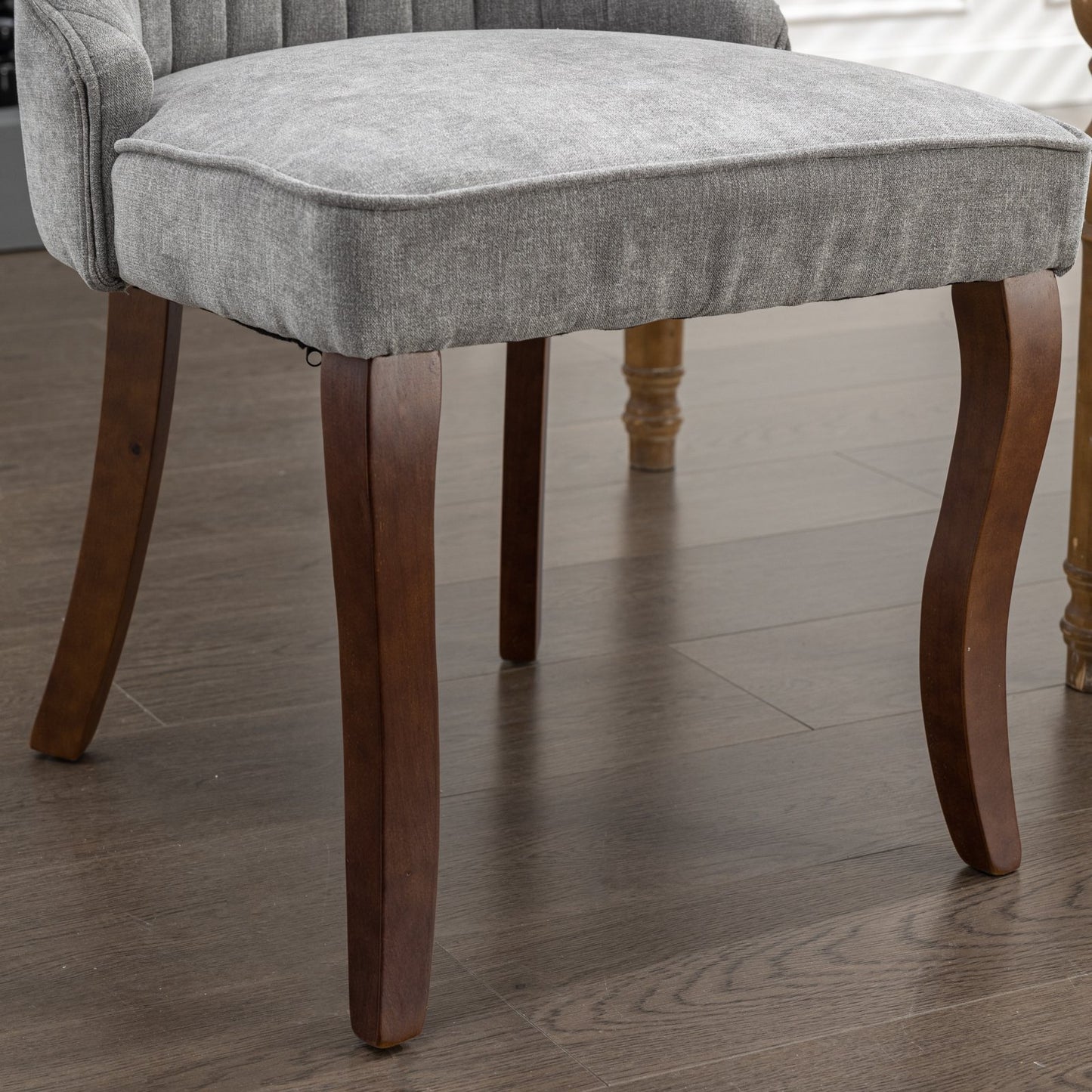 Rayon Cloth Flocking Linen Dining Chairs Channel Kitchen Dinner Chair Comfy Fabric Upholstered Accent Chair for Dining Room with Curved Solid Wood Legs,Set of 2 (Gray), SW1847GY image 11