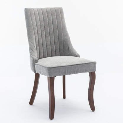 Rayon Cloth Flocking Linen Dining Chairs Channel Kitchen Dinner Chair Comfy Fabric Upholstered Accent Chair for Dining Room with Curved Solid Wood Legs,Set of 2 (Gray), SW1847GY image 3