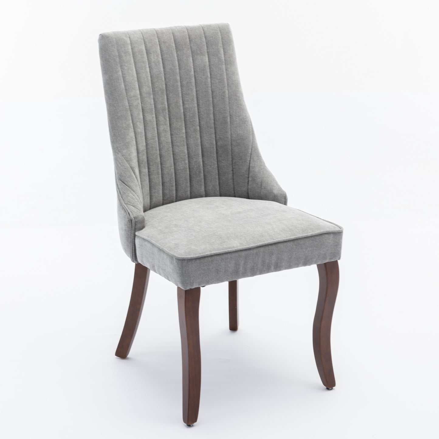 Rayon Cloth Flocking Linen Dining Chairs Channel Kitchen Dinner Chair Comfy Fabric Upholstered Accent Chair for Dining Room with Curved Solid Wood Legs,Set of 2 (Gray), SW1847GY image 4