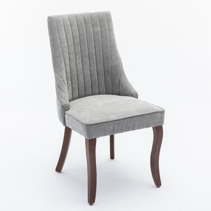 Rayon Cloth Flocking Linen Dining Chairs Channel Kitchen Dinner Chair Comfy Fabric Upholstered Accent Chair for Dining Room with Curved Solid Wood Legs,Set of 2 (Gray), SW1847GY image 4