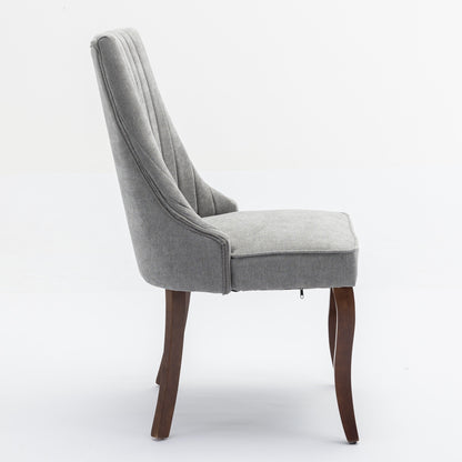 Rayon Cloth Flocking Linen Dining Chairs Channel Kitchen Dinner Chair Comfy Fabric Upholstered Accent Chair for Dining Room with Curved Solid Wood Legs,Set of 2 (Gray), SW1847GY image 5