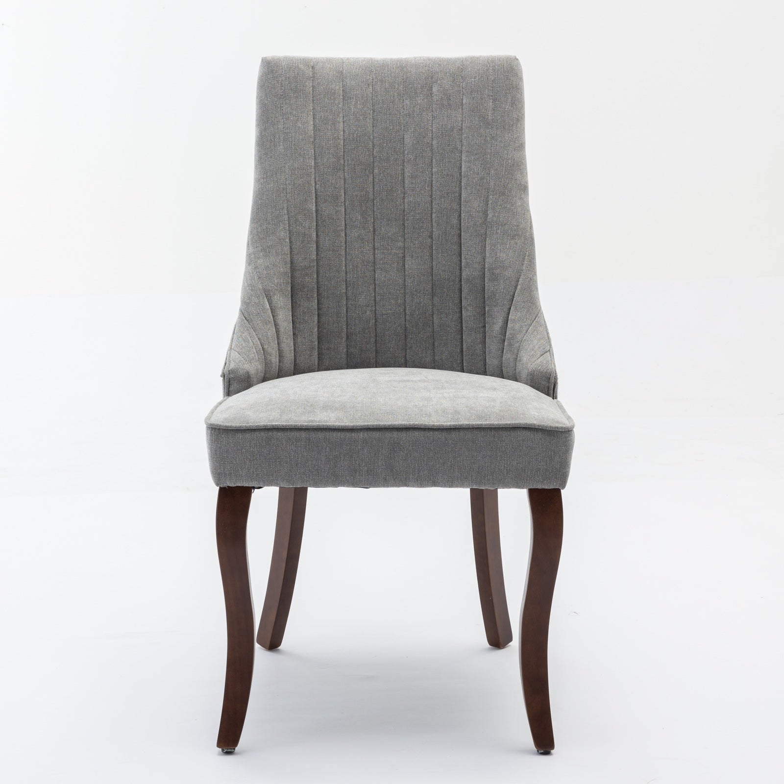 Rayon Cloth Flocking Linen Dining Chairs Channel Kitchen Dinner Chair Comfy Fabric Upholstered Accent Chair for Dining Room with Curved Solid Wood Legs,Set of 2 (Gray), SW1847GY image 2