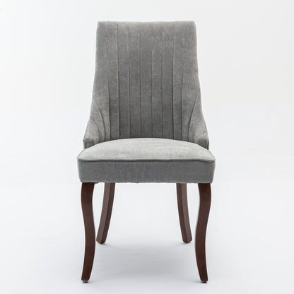 Rayon Cloth Flocking Linen Dining Chairs Channel Kitchen Dinner Chair Comfy Fabric Upholstered Accent Chair for Dining Room with Curved Solid Wood Legs,Set of 2 (Gray), SW1847GY image 2